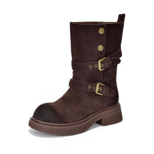 Botas de nieve de invierno para mujer, botas cálidas con forro de piel antideslizantes para clima frío, botas de moto vintage para mujer, botas con tacón para mujer - Product Image 4