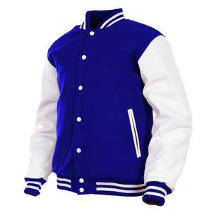 Chaqueta Universitaria con Cuerpo de Lana y Mangas de Cuero PU Genuino, Chaqueta de Béisbol para Hombre y Mujer, Bordado Personalizado con Parches - Product Image 1