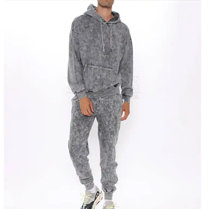 En ligne Unisexe Heavyweight Acid Wash Survêtement Vintage Hoodie Sweatpants Set Streetwear Style Haute Qualité Logo Caractéristique XL Hiver - Product Image 6