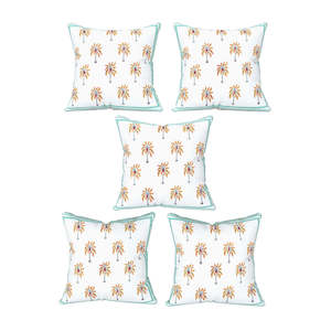 Hecho a mano Rajasthani bloque estampado verde amarillo Coco algodón funda de cojín 5 piezas Conjunto elegante fundas de almohada - Product Image 3