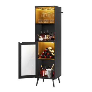 Armoire à bar haute noire moderne avec éclairage LED, porte en verre, rangement pour spiritueux, armoire à <span class=keywords><strong>vin</strong></span> autoportante pour salle à manger - Product Image 6