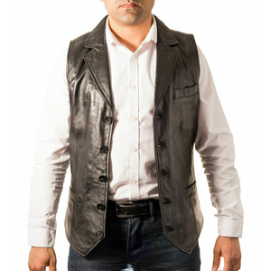 2025 hommes haute qualité mode gilet respirant sans manches en cuir gilet solide motif Style décontracté pour l'hiver utilisation avant - Product Image 5
