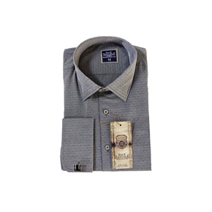 Chemise élégante à motif gris fumé, coupe ajustée, double revers français, anti-rides - Product Image 5