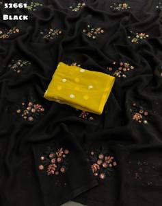 Elegante Sari de Georgette Sintética para Mujer Adulta con Diseño Floral Bordado y Lentejuelas, Ropa India Pakistaní - Product Image 3