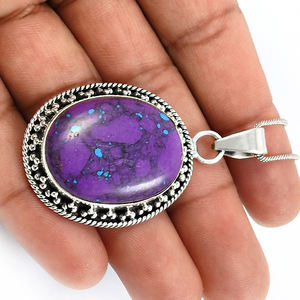 Amazing <b>Purple</b> Copper Turquoise Gemstone Handmade Oval Shape Pendant 925 Sterling Silver Custom Jewelry Wholesale Factory Price - Product Image 4
