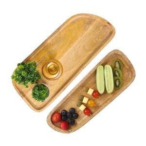 Plateau de service rectangulaire en bois asymétrique à base stable, lot de 2, ensemble combiné, article durable, disponible au prix le plus bas pour la vente - Product Image 5