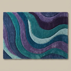 Hand-Tufted Retro Abstract Wave Area Rug High Pile Wool <b>Carpet</b> <b>for</b> Living Room, Bedroom, Mid Century Modern Teppich - Product Image 1