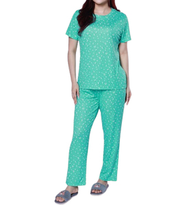 Pijamas de Mujer Personalizadas de Alta Calidad con Estampado Completo, Estilo Nuevo, Cintura Elástica, Tejido de Punto, Manga Corta, 100% Algodón Suave, Color Sólido - Product Image 1