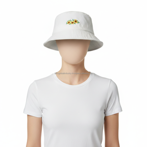 Premium Quality Foldable Cotton <b>Bucket</b> Hat with <b>Small</b> Flower Embroidery Soft Breathable Travel Sun Hat Outdoor Floral Fisherman - Product Image 3