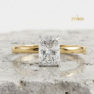 Radiant Cut Solitaire Engagement <b>Ring</b> in <b>925</b> Sterling <b>Silver</b> with Rectangle Stone - Product Image 3