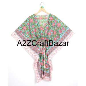 Vestido Casual Midi Tipo Túnica con Cuello en V, de Algodón Puro Lavable y Ecológico, con Estampado Floral Bohemio y Borlas, de Manga Corta - Product Image 2