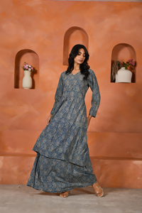 ชุดเดรสผ้าฝ้ายพิมพ์ลายบล็อกสำหรับผู้หญิง ชุดเดรสยาว ชุดเดรสแขนยาว รับผลิตแบบ OEM ขายส่ง ผลิตตามสั่ง ติดฉลากตามต้องการ ผู้ผลิตส่งออก - Product Image 2