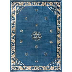 Alfombra de Lana Anudada a Mano Azul Aalam Paem-1059 con Patrón Floral Abstracto para Sala de Estar, Pasillo, Entrada - Alfombra Rectangular Tipo Rompecabezas - Product Image 1