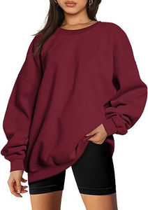 Venta al por mayor de las mujeres de Otoño de manga larga suelta sólida sudadera Casual cuello redondo Commuter Top - Product Image 5