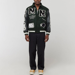 2025 Custom Made Autumn Winter Heavy Embroidered Chenille Patches Logo Leather Sleeves <b>Wool</b> Body Baseball Varsity Jackets - Product Image 3