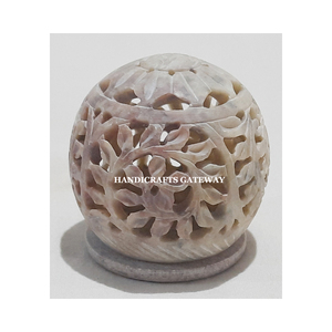 Round Shape Natural Soapstone Handmade Carving Design <b>Tea</b> Light <b>Candle</b> Stand Holder Used For Diwali Lighting Decor And Gifting - Product Image 1