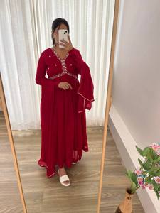 Latest Designer Faux Georgette Embroidery Anarkali <b>Kurti</b> by FabZone - Product Image 3