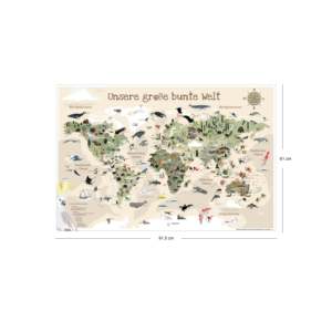 Modern Children's World Map XL <b>Poster</b> Beige Version Paper Wall Decor - Product Image 2