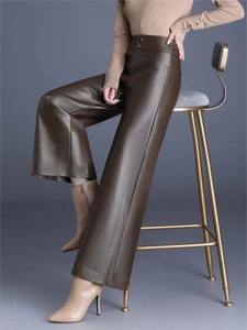 High Quality <b>Women</b> PU Leather Wed Leg Pants Autumn Winter Fashion Warm Long Leather Pants Elegant Leather <b>Trousers</b> - Product Image 3