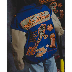 Alta demanda al por mayor personalizado Patchwork azul Varsity béisbol bombardero hombres Chaquetas Chaqueta para hombres Streetwear invierno cálido - Product Image 4