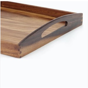 Plateau de service rectangulaire en bois d'acacia de couleur naturelle fait à la main de qualité supérieure avec poignées pour servir le thé, le café et la décoration - Product Image 4