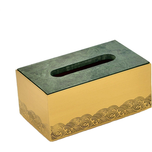 Antique Design Gold Metal Table Top <b>Tissue</b> Storage Box <b>for</b> <b>Wedding</b> Parties Modern Style with Marble Lid Napkin Accessory Holder - Product Image 1