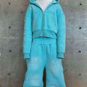 Conjunto Deportivo Holgado con Capucha y Cremallera Completa, Bolsillos Laterales, Estilo Vintage Desteñido, Estampado Gráfico, para Hombre - Product Image 3