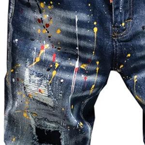 Venta al por mayor nueva moda Slim Fit Jeans desgastados para los hombres logotipo personalizado estilo acampanado cintura media patrón de leopardo Denim cintura elástica - Product Image 6