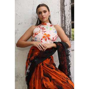 Sari de Chifón sin Coser de 3 Piezas con Cuello Halter para Primavera/Verano - SR-52011 - Product Image 4