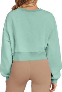 Women's Casual Loose <b>Sweatshirt</b> Long Sleeves Custom Front Crop Top Knitted Pullover 100% Cotton Fitness <b>Yoga</b> Sports Wear Made - Product Image 4