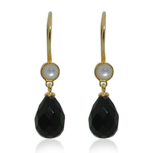 High Quality 2023 <b>Dangle</b> Drop <b>Earrings</b> With Freshwater Pearl & <b>Black</b> Onyx 925 Sterling Silver Gold Plated <b>Earrings</b> for Women OEM - Product Image 2