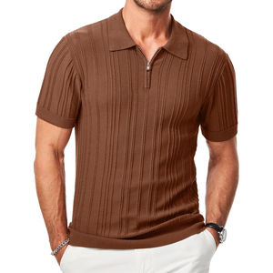 Polos de media cremallera para hombre, camisetas de polo de punto acanalado de manga corta, camisetas de golf informales de moda - Product Image 4