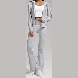 Ensemble de survêtement de haute qualité imprimé pour femmes grande taille, personnalisé, 2 pièces, sweat à capuche zippé, pantalon évasé, survêtement de sport, streetwear, jogging - Product Image 3