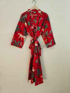 Robe kimono en coton à imprimé floral à manches courtes et col en V pour femmes - Mode décontractée de luxe, design classique d'art et d'artisanat - Product Image 5