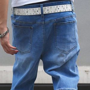 Light Blue <b>Slim</b> Men's Shorts Medium Long Wide Leg Fashion Young Trend Breathable Summer <b>Jeans</b> with OEM Service - Product Image 2