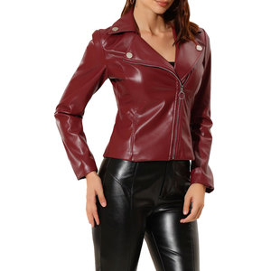 Chaqueta de cuero personalizada de alta calidad para mujer, nueva moda, prendas de vestir exteriores de invierno con tela de lona de procesamiento de punto, venta al por mayor - Product Image 4