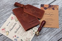 Portefeuille de luxe en cuir pour homme avec porte-passeport et étiquette nominative, ensemble d'étiquettes de bagage en cuir véritable souple LPT-0051