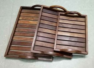 ถาดไม้พิมพ์ลายอารมณ์ถาดทรงสี่เหลี่ยมแกะสลักทำจากงานหัตถกรรมอินเดีย - Product Image 3