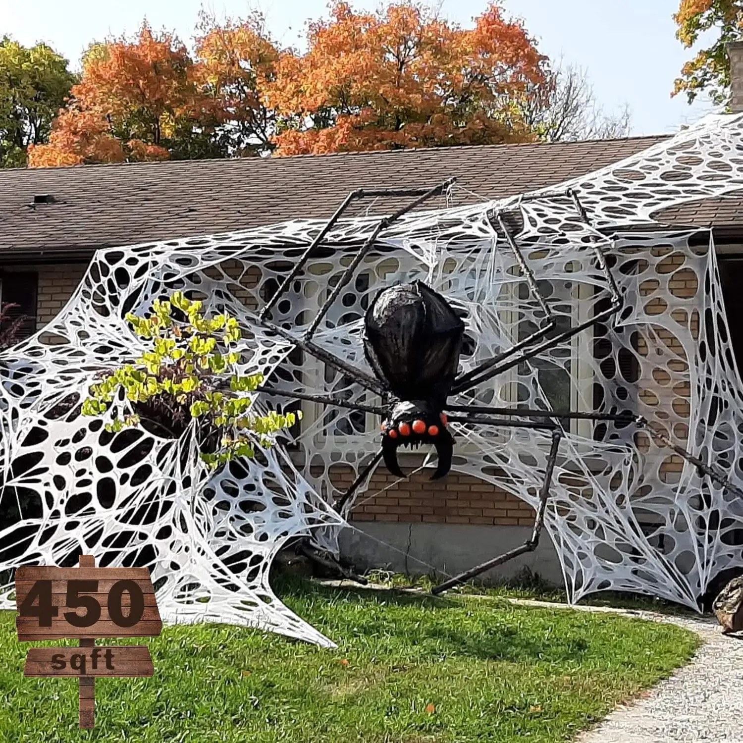 Dekorasi jaring laba-laba Halloween, dekorasi Web laba-laba dapat digunakan kembali untuk luar ruangan untuk liburan