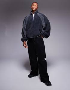 Sudadera con capucha de diseño personalizado de piel sintética con media cremallera pulóver Sherpa polar cálido de gran tamaño Tops 100% algodón sudadera térmica hombro caído - Product Image 3