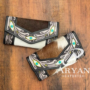 Nuevas carteras de piel de vaca hechas a mano y cuero mecanizado a mano para mujer, elegante Cartera de vaquera de alta calidad personalizada de cuero genuino - Product Image 1