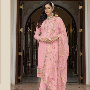 Nouveau costume pakistanais Georgette lourd avec broderie Khalid travail semi-cousu costumes en gros pour les femmes vente en ligne - Product Image 2