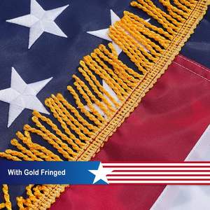 Luxury 3x5 Feet American <b>Flag</b> Banner Cotton with Gold Fringe Heavy Duty Polyester US Embroidered Stars <b>Pole</b> Sleeve Style - Product Image 6