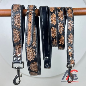 Collar de perro mascota de cuero genuino con herramientas de mano duraderas ajustables de alta calidad, correa de diseñador y juego de plomo de 3 piezas para perros - Product Image 1