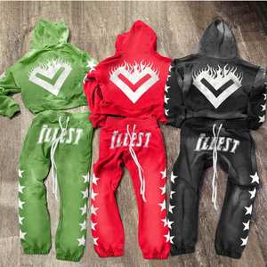 Survêtement décontracté grande taille au design tendance, personnalisé, délavé, uni, avec broderie effet vieilli, en molleton bouclé, épaules tombantes, polyester/coton - Product Image 6