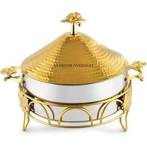 Cazuela de forma redonda de Metal chapado en oro de alto grado con aspecto elegante de arte creativo moderno antiguo con tapa superior pulida brillante plateada - Product Image 6