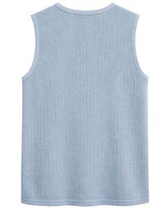 Camiseta sin Mangas Personalizada para Hombre, Ajuste Muscular, Ropa Casual de Verano, Tela Texturizada, Suave y Elástica, Color Azul Cielo, Venta al Por Mayor OEM - Product Image 5