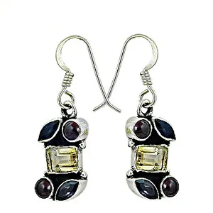 Boucles d'oreilles pendantes vintage pour femmes en argent 925 avec citrine et grenat, avec pendentif en or 18 carats et perle en or blanc et boucles d'oreilles pendantes - Product Image 2