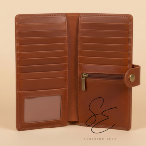 Portefeuille en cuir de vachette véritable pour femme, portefeuille long pour chéquier avec fermeture à bouton-pression, porte-cartes et pochette grande capacité - Product Image 6