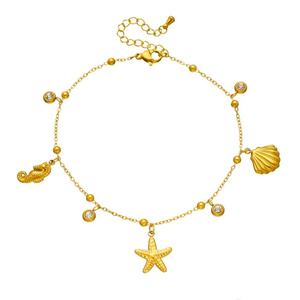 Bracelet de cheville en acier inoxydable plaqué or, élégant et simple, avec personnalisation multi-perles - Product Image 1